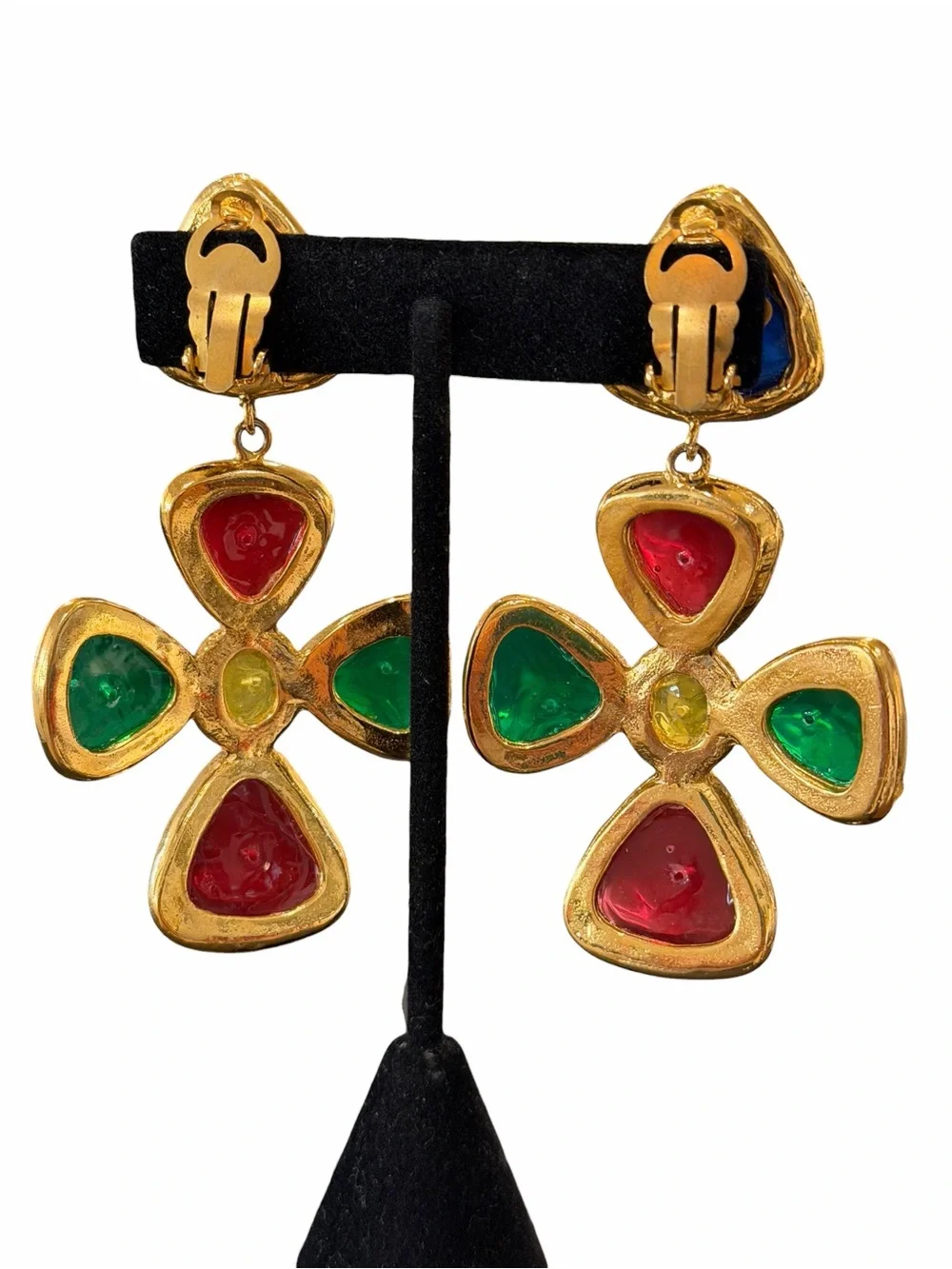 Chanel 90s Collection Clover Gripoix Multicolor Clip On Earrings